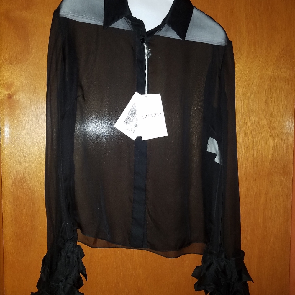 Valentino  silk ruffle cuff long sleeves blouse